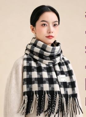 格子围巾韩系披肩女生黑
