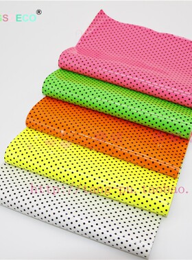 DIY发饰材料包 21X29CM高端荧光色漆皮面印黑色小点人造皮革