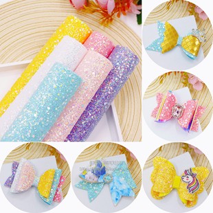 DIY发饰蝴蝶结材料 20X22CM高端格利特闪粉人造PU皮革布料材料diy