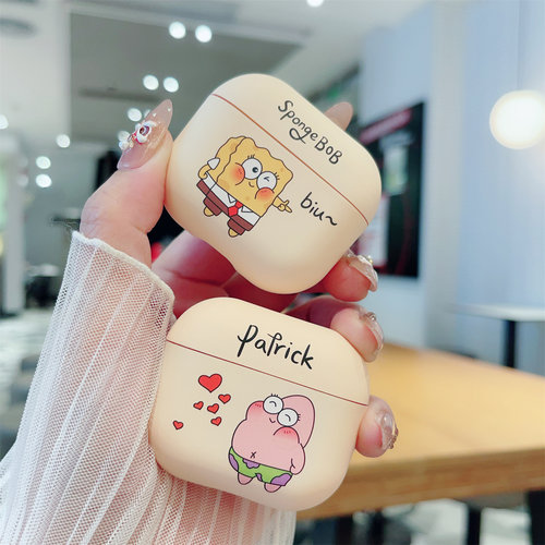 情侣卡通适用AirPodspro2保护套海绵宝宝苹果耳机壳AirPods4派大星airpodspro3套二代无线磨砂软壳新款四代女