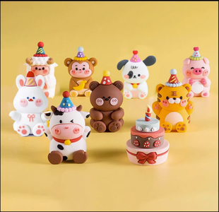 卡通立体动物蛋糕装饰摆件生日帽老虎牛宝宝小熊狮子儿童周岁插件