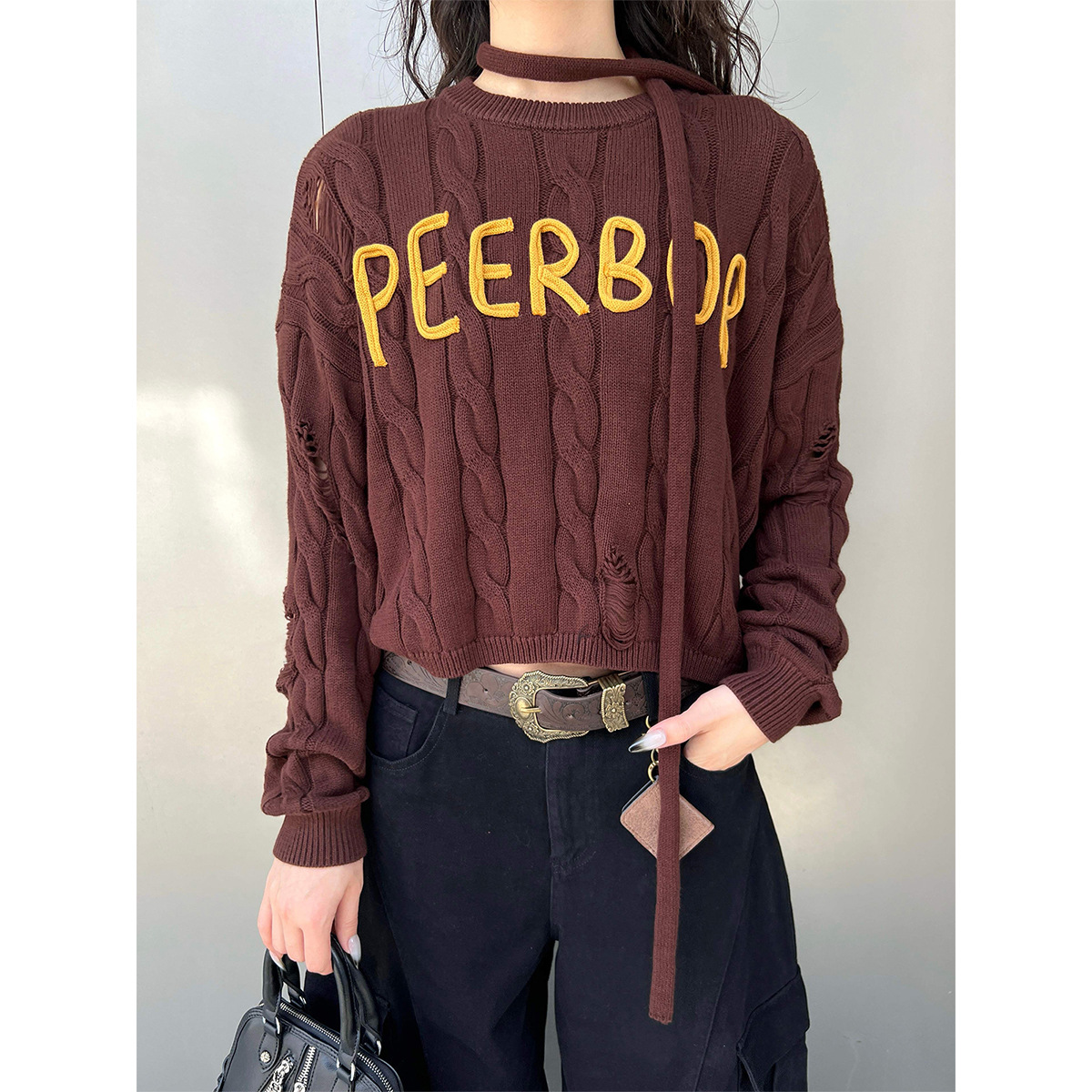 2025冬新款套头英文字母绣花针织衫圆领长袖甜酷辣妹风毛衣W1635