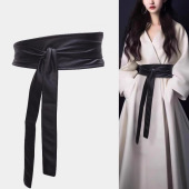 柔软真绵仿羊皮宽腰带女蝴蝶结软皮带皮草大衣风衣羽绒服绑带装 饰