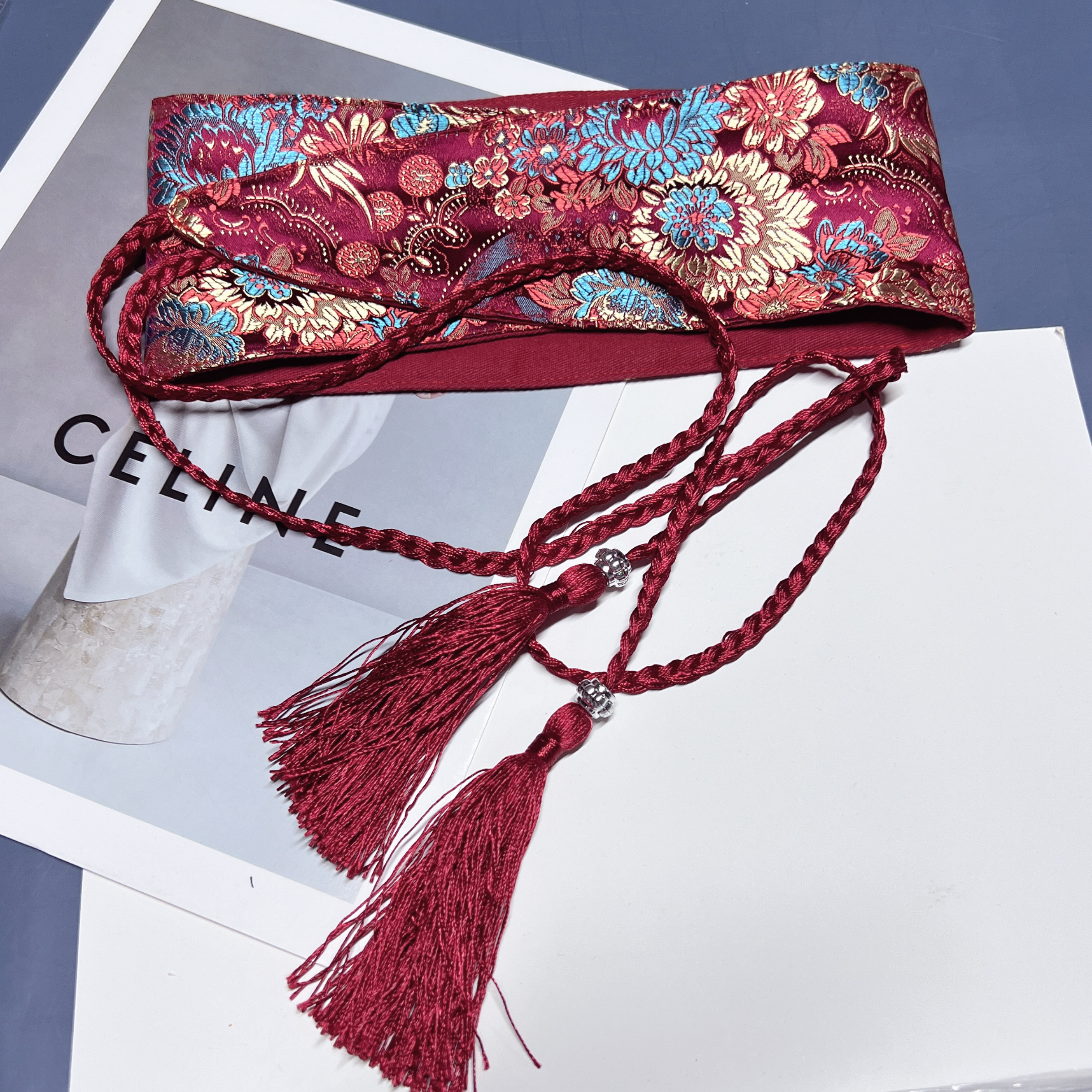 复古织锦缎绣花腰带长流苏汉服文艺腰带复古腰封腰带女装饰束腰配