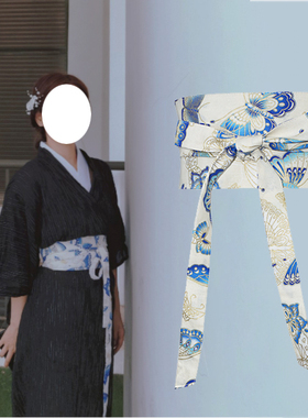 简约汉服红色仙鹤腰封棉麻日式图腾腰带和风和服印花百搭女宽腰封