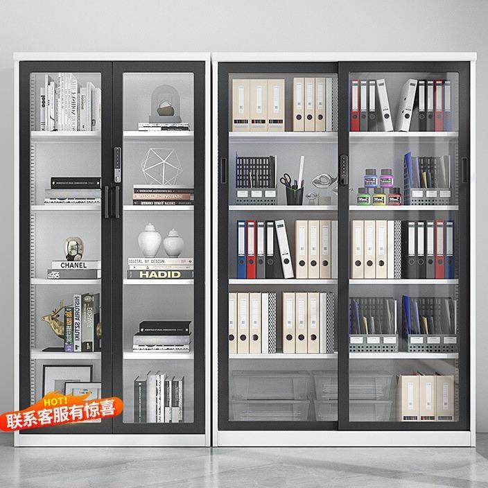 供应玻璃移门书柜 办公室文件柜密码锁铁皮档案柜 资料柜储物柜厂