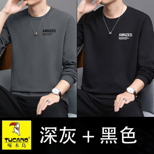 啄木鸟新款春秋冬季卫衣男圆领