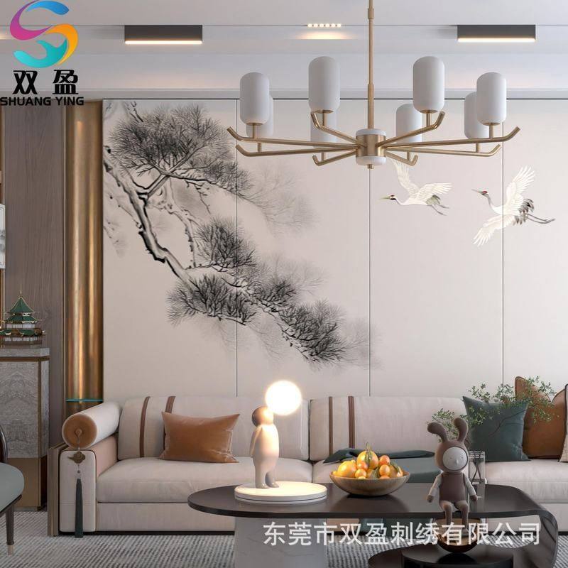 立体绳绣珠绣皮革刺绣壁画硬包山水国潮精雕背景墙集成护墙板,家装主材,背景墙软包,淘宝优惠券,粉丝福利购,淘宝优惠卷