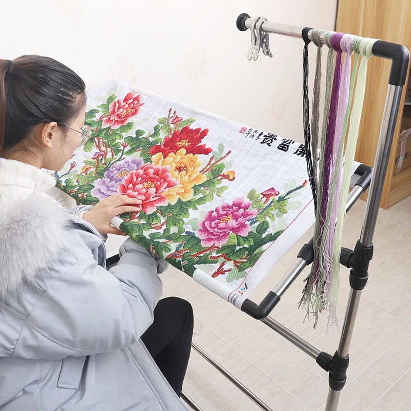 大号绣架可调立式不锈钢十字绣架子绣花家用刺绣框架子绣绷