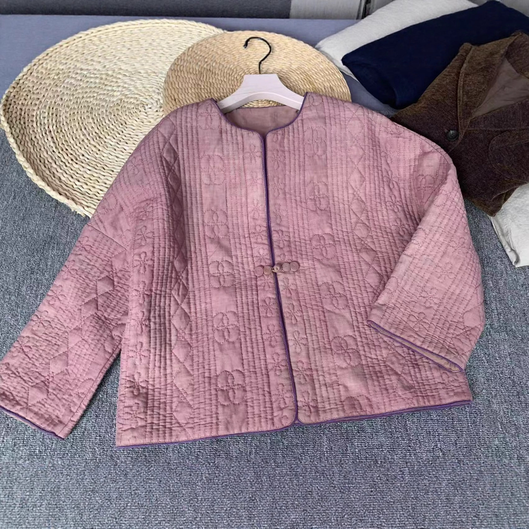 新中式棉服文艺复古禅意立领盘扣女士上衣亚麻个性外套小棉衣