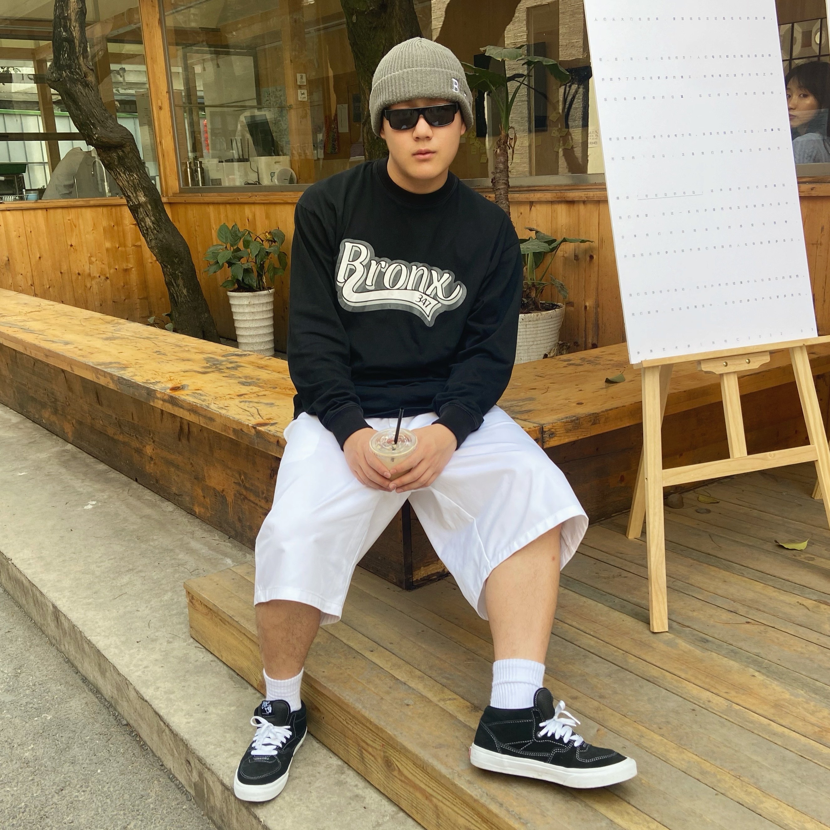 美式街头白色嘻哈工装七分裤