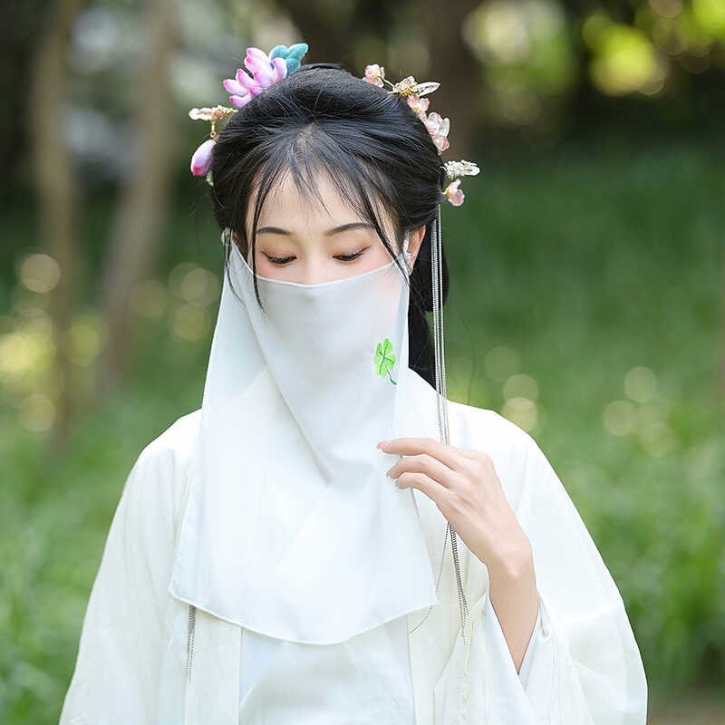 薄款挂耳防晒汉服面纱仙气夏季