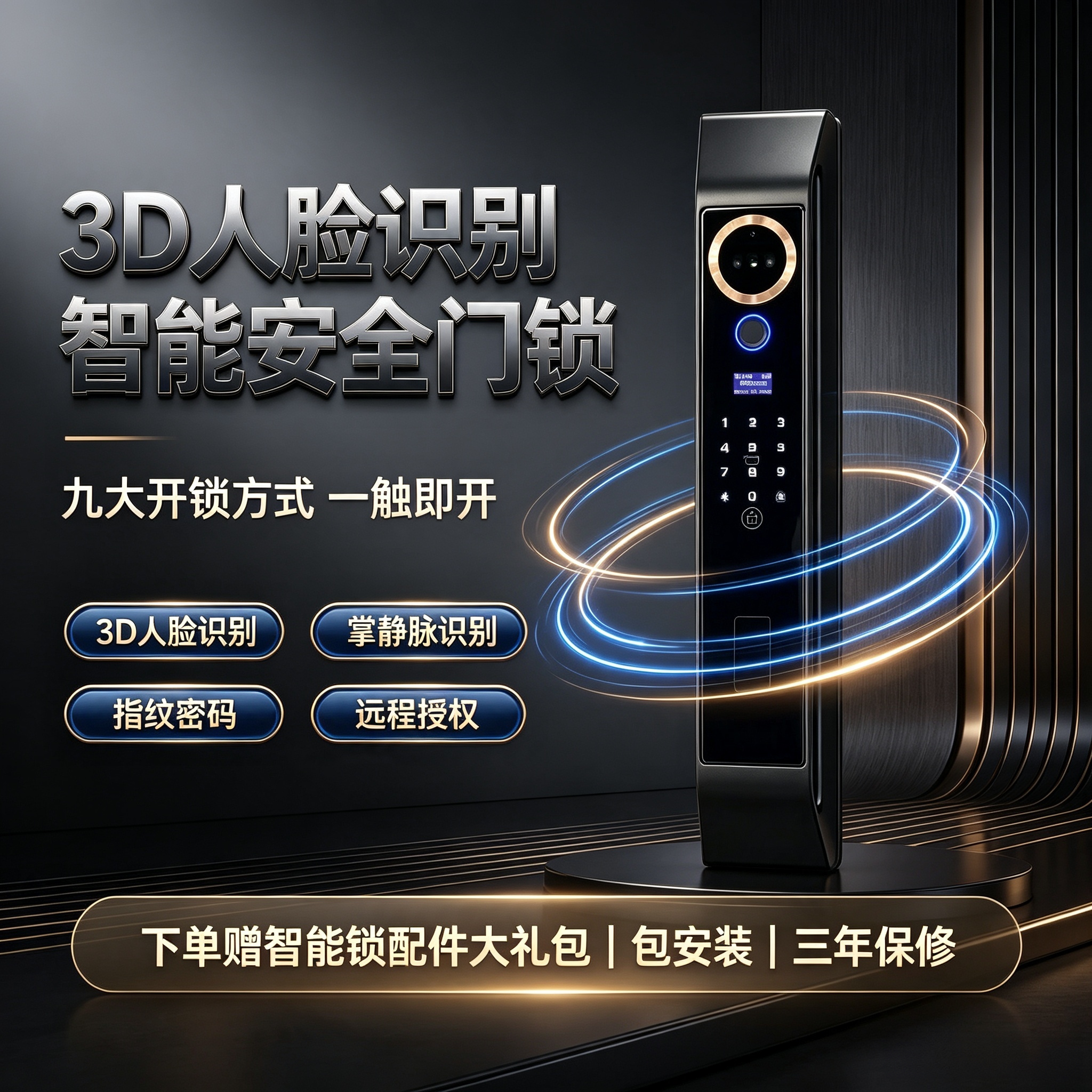 【上门安装】智能门锁人脸识别防盗门密码锁带监控掌静脉电子锁