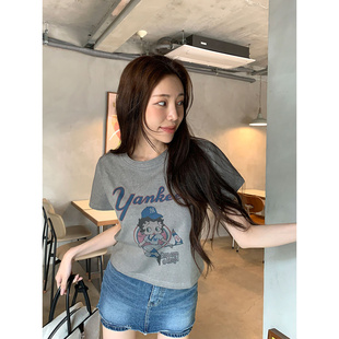 鬼鬼家正品 t恤上衣女 韩代东大门 25夏甜美休闲卡通印花圆纯棉短袖