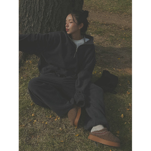 girl抓绒夹克半拉链宽松立领卫衣休闲卫裤 鬼鬼家正品 韩代东大门