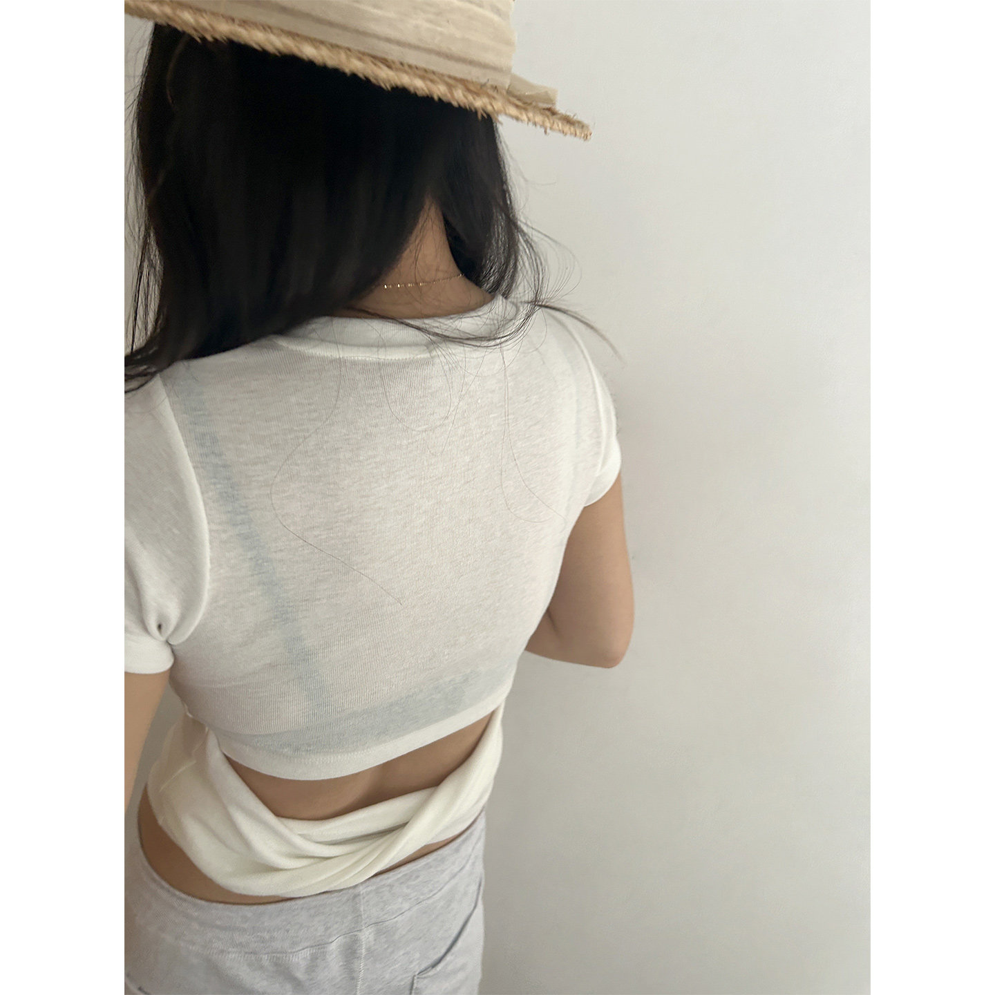 鬼鬼家正品韩代东大门夏 辣妹风后背镂空露背T恤纯色修身显瘦上衣