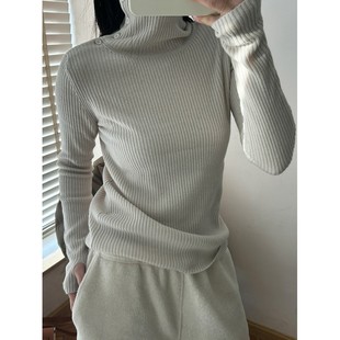 少量现货 正品韩代东大门 软软羊毛侧纽扣两穿针织高领打底衫套指
