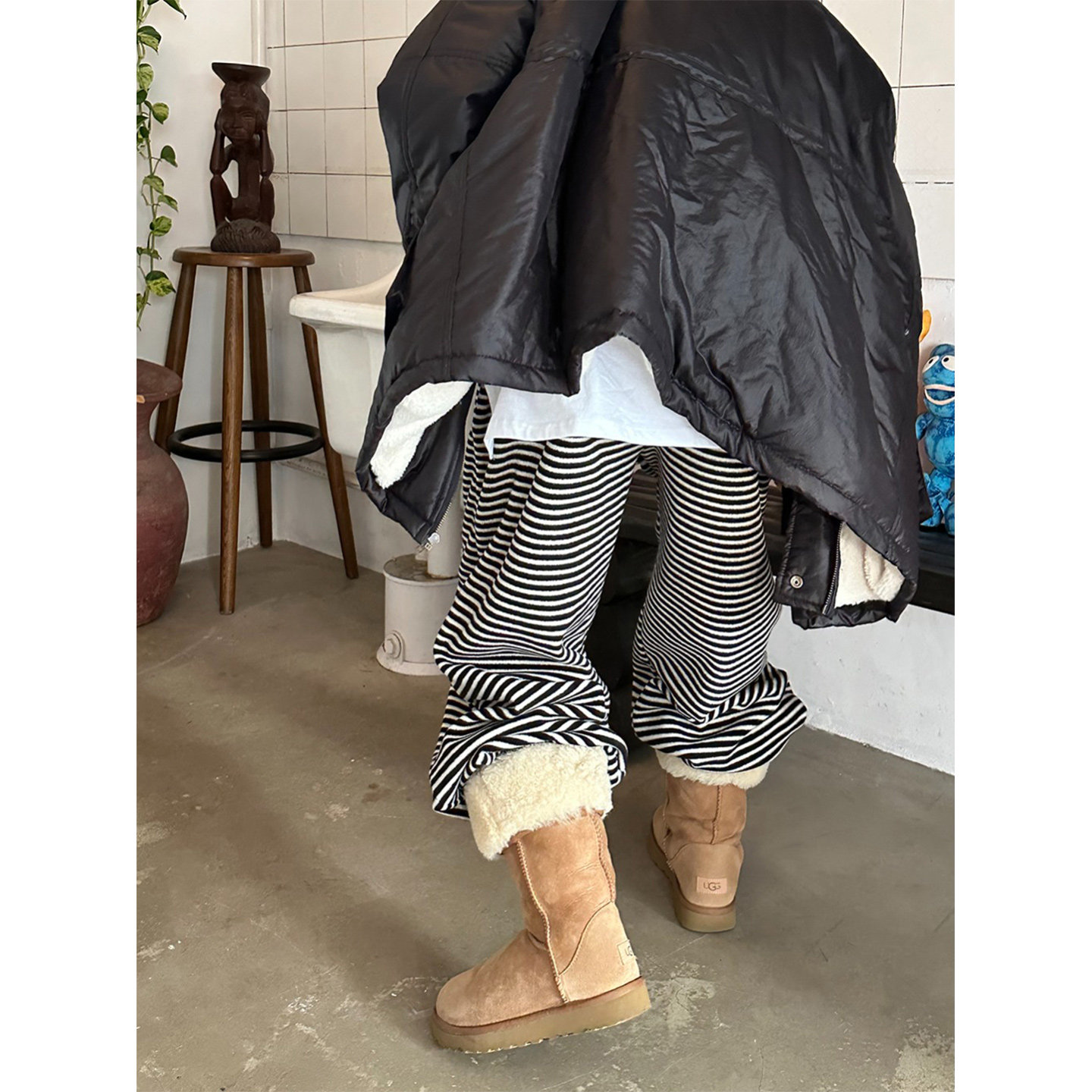 鬼鬼家正品韩代东大门冬 简约撞色条纹阔腿松紧高腰抽绳休闲长裤,女装/女士精品,休闲裤,淘宝优惠券,粉丝福利购,淘宝优惠卷