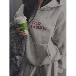 鬼鬼家正品 girl宽松连帽字母印花男女通用套头卫衣 韩代东大门冬