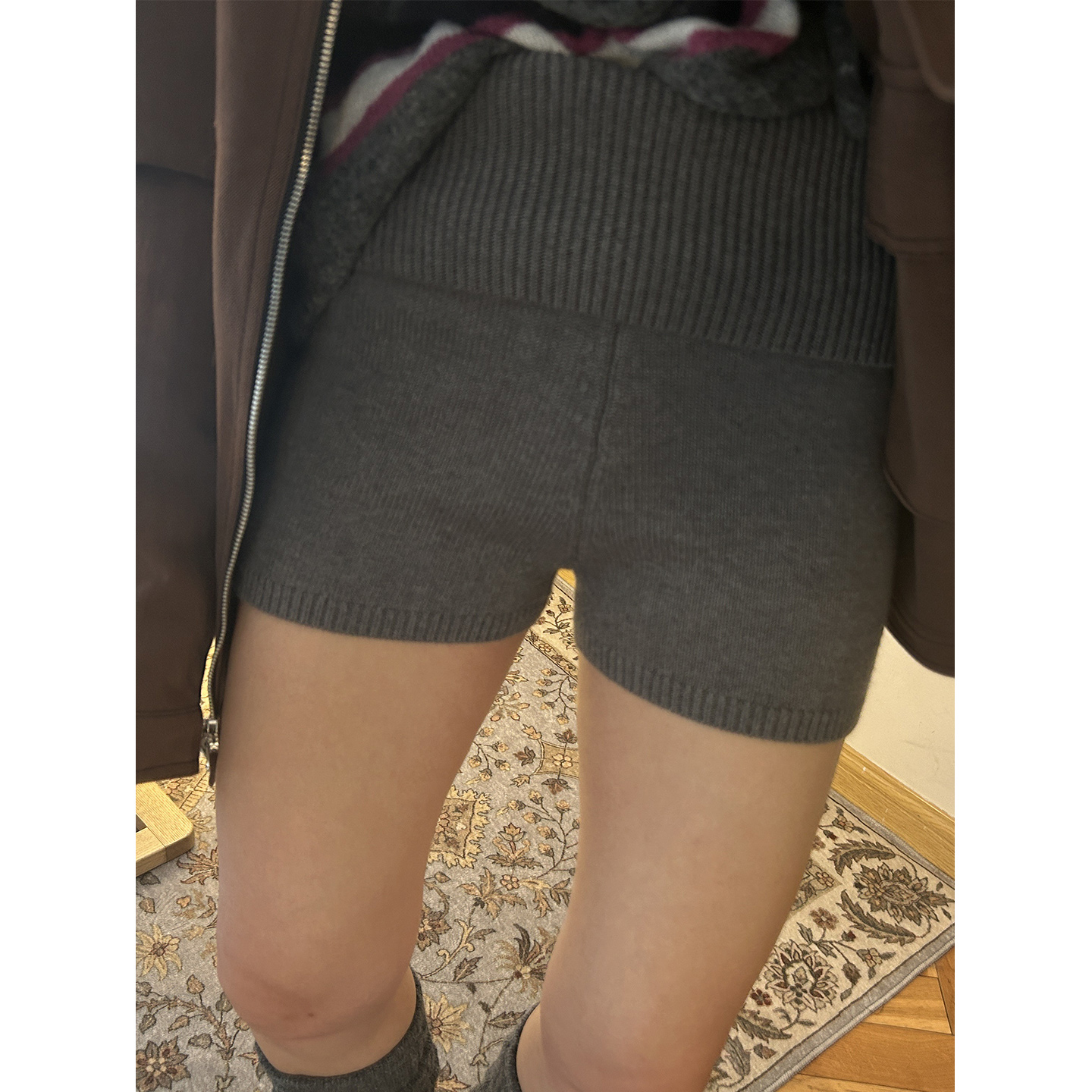 鬼鬼家正品韩代东大门秋冬 韩女穿搭B备高腰针织短裤打底裤卷边