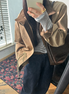 鬼鬼家韩代东大门秋 美拉德系老钱风立领收腰抽绳休闲短外套