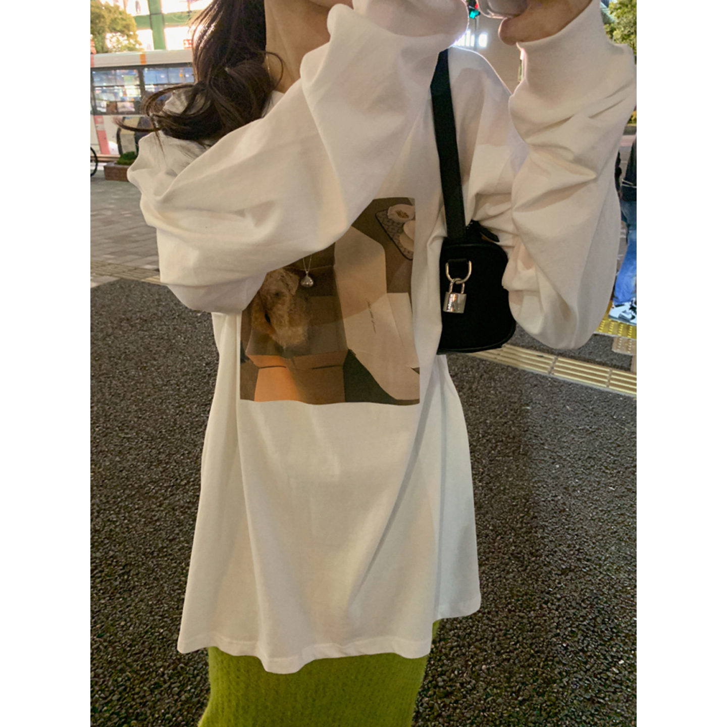 鬼鬼家正品韩代东大门秋冬 休闲减龄图案印花长袖圆领纯棉T恤上衣