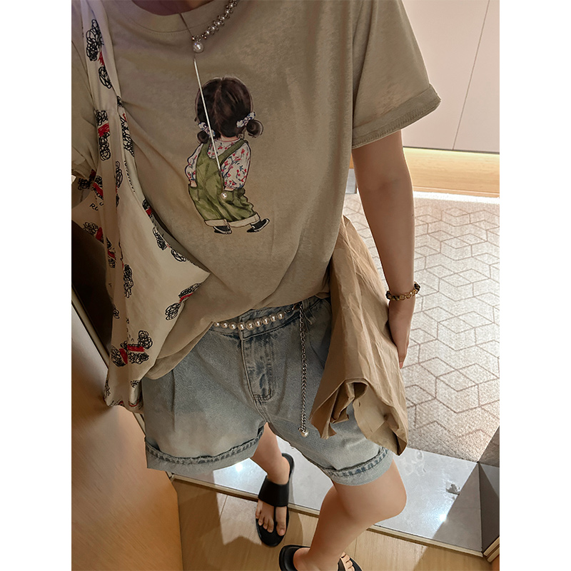鬼鬼家正品韩代东大门 夏日系简约圆领小女孩背影短袖透气T恤上衣