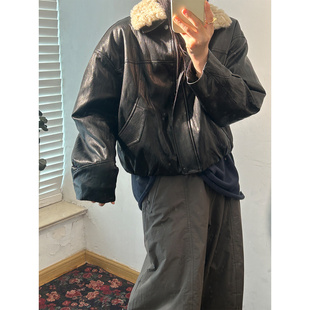 鬼鬼家韩代东大门秋冬 甜酷风羊羔毛领机车夹克短外套PU皮衣
