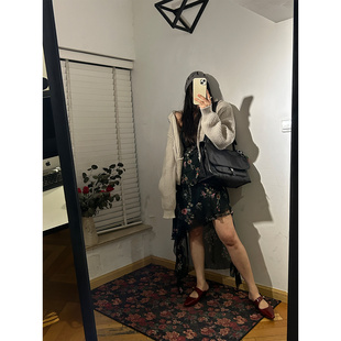 部分现货韩代东大门秋冬法式浪漫风不规则裙摆碎花吊带连衣裙
