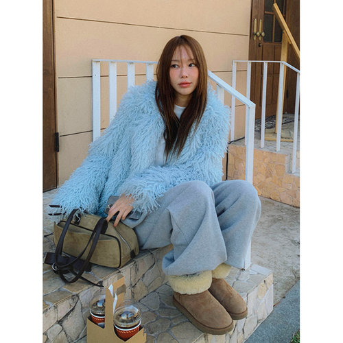 鬼鬼家正品韩代东大门秋冬 温柔减龄风保暖中长款毛毛皮草外套女