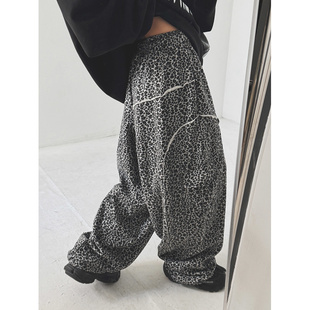 女 girl小众帅气潮酷豹纹廓形休闲长裤 鬼鬼家正品 韩代东大门秋冬