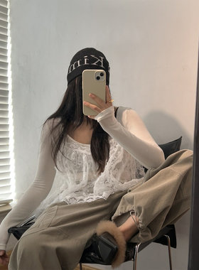 少量现货韩代东大门秋冬 韩女叠穿B入！蕾丝提花刺绣吊带背心