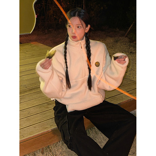 鬼鬼家正品 girl保暖减龄摇粒绒半拉链立领套头卫衣 韩代东大门冬