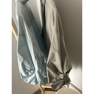 鬼鬼家正品韩代东大门春夏 褶皱设计松紧袖口翻领单排扣衬衫外套