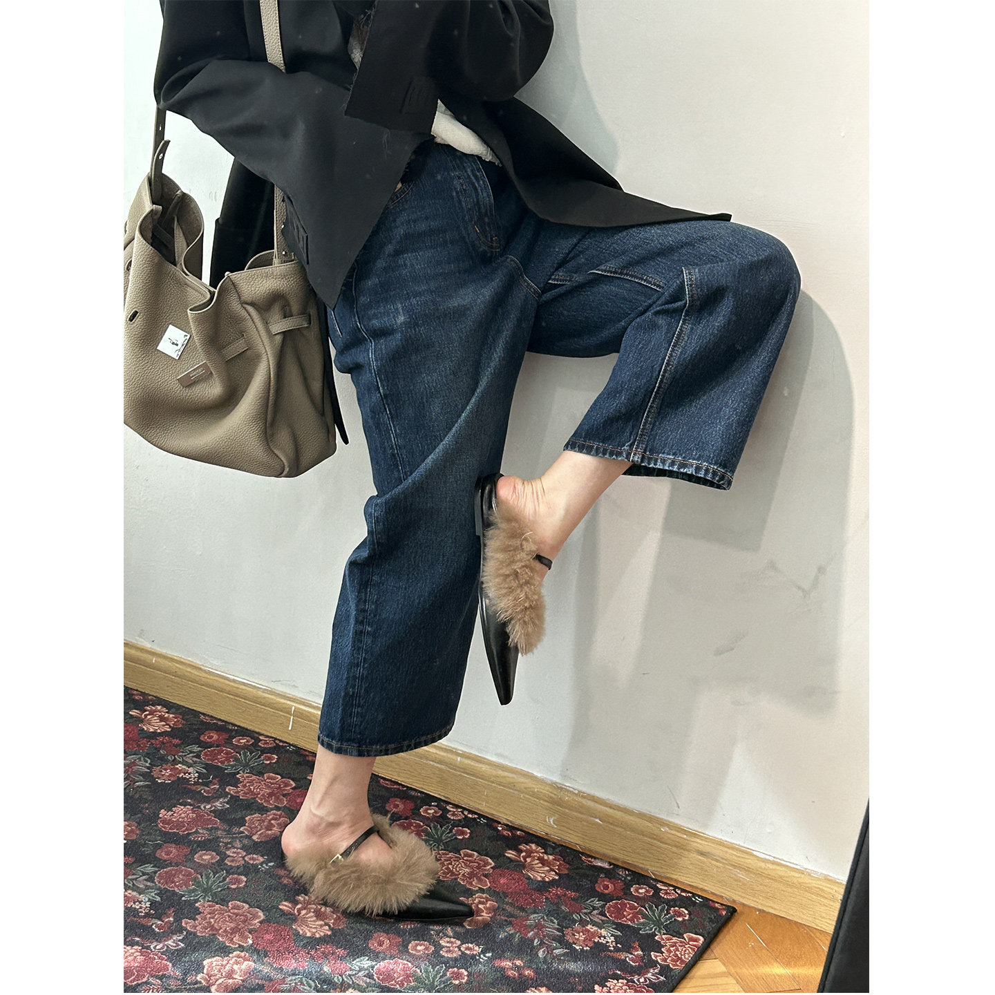 鬼鬼家正品韩代东大门秋冬 版型很好的显瘦阔腿牛仔裤直筒九分裤图片