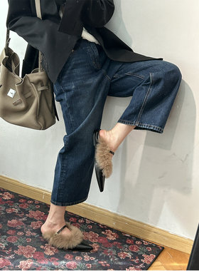 少量现货韩代东大门秋冬版型很好的显瘦阔腿牛仔裤直筒九分裤