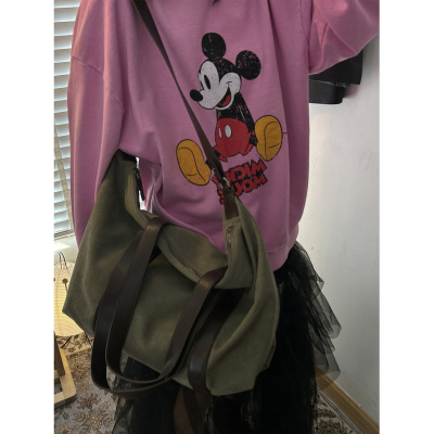 少量现货正品韩代东大门秋冬真皮拼接帆布大容量通勤托特包旅行包