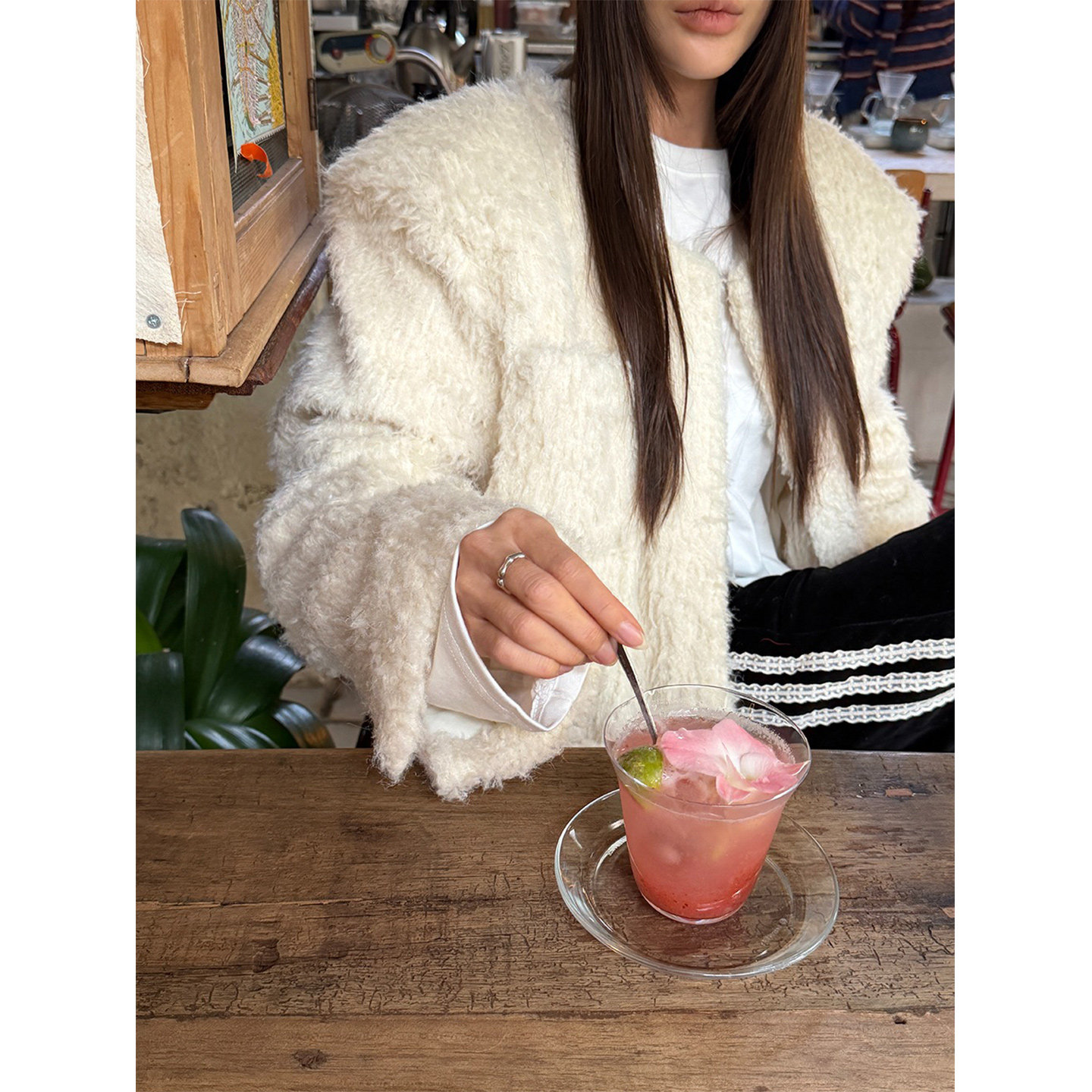 鬼鬼家正品韩代东大门秋冬 日常通勤风多口袋纯色中长款毛绒外套