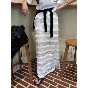 韩代东大门 鬼鬼家正品 25夏甜美纯欲风高腰显瘦蕾丝拼接半身裙女