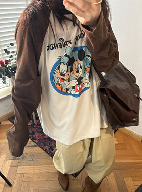 鬼鬼家韩代东大门 舒服的想睡觉磨毛印花插肩袖宽松T恤长袖