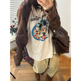 鬼鬼家韩代东大门 舒服的想睡觉磨毛印花插肩袖宽松T恤长袖