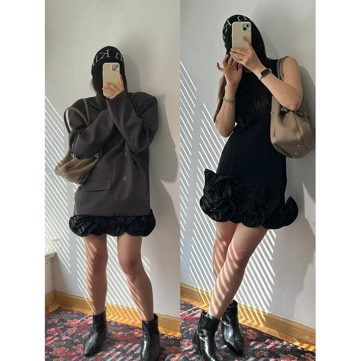 部分现货正品韩代东大门轻奢质感绝大花朵底摆针织打底连衣裙显瘦图片