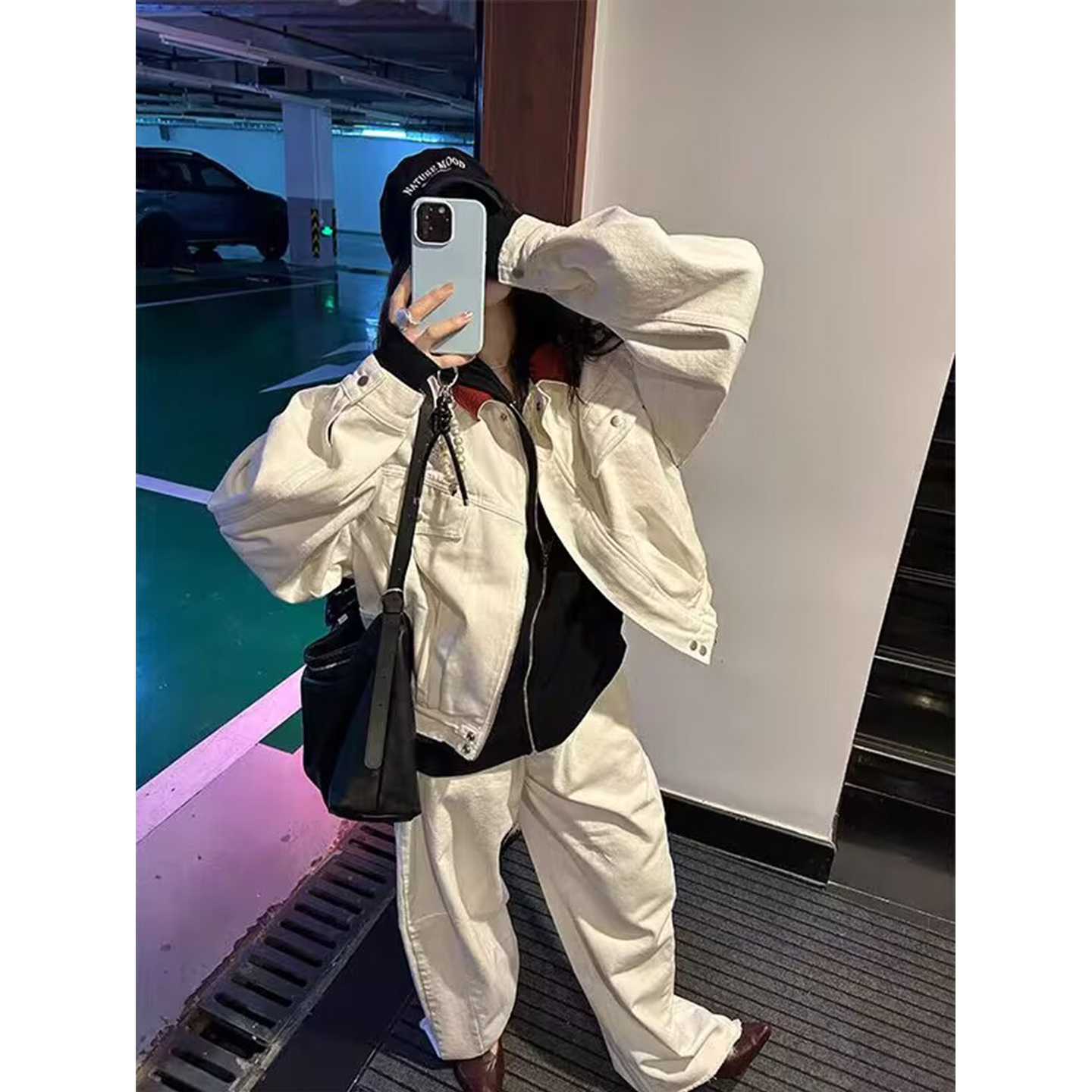 少量现货正品韩代东大门25复古撞色翻领牛仔外套显瘦直筒牛仔长裤