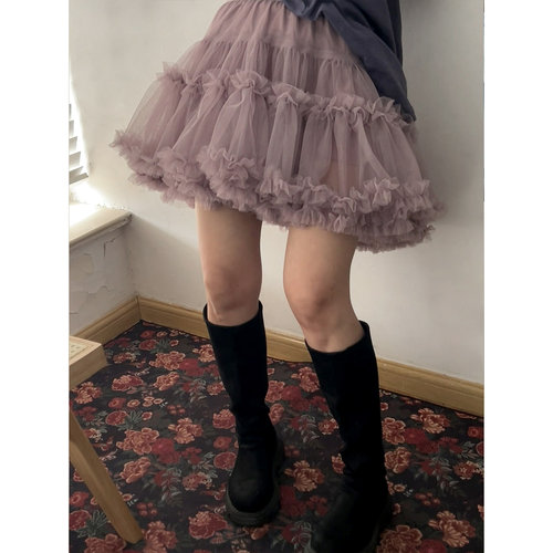 鬼鬼家 正品韩代东大门 甜美公主风蓬蓬木耳边网纱半身短裙防走光