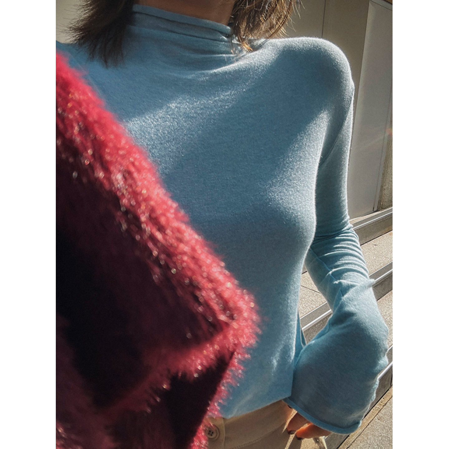 鬼鬼家正品韩代东大门冬 高级感天丝羊毛纯色高领修身长袖T恤打底