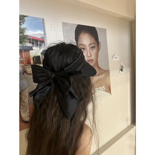 鬼鬼家正品韩代东大门 snow姐留可调节超大蝴蝶结遮阳帽材质巨赞