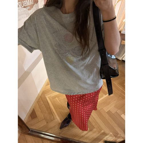 鬼鬼家正品韩代东大门夏 手绘鸽子卡通宽松圆领套头T恤短袖上衣女