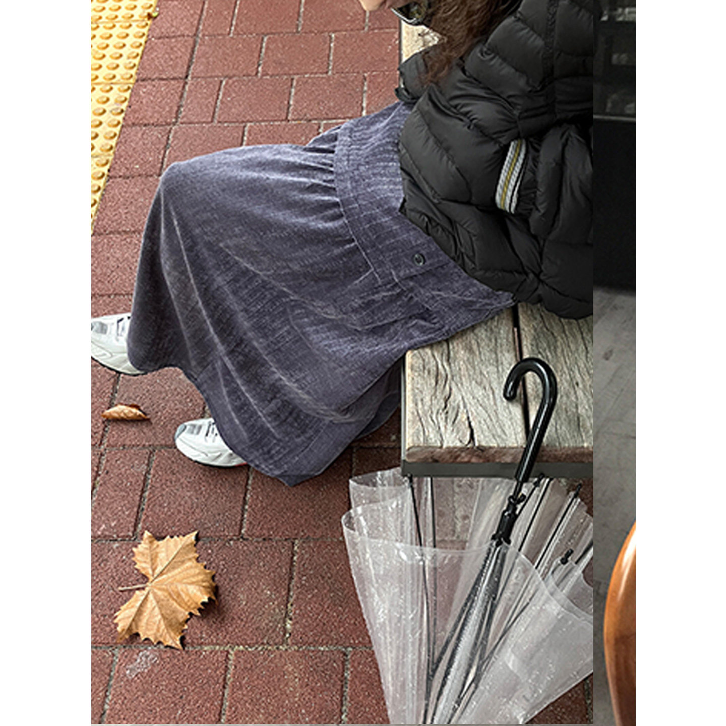 鬼鬼家正品韩代东大门冬 优雅气质休闲风长款单排扣条纹半身裙女