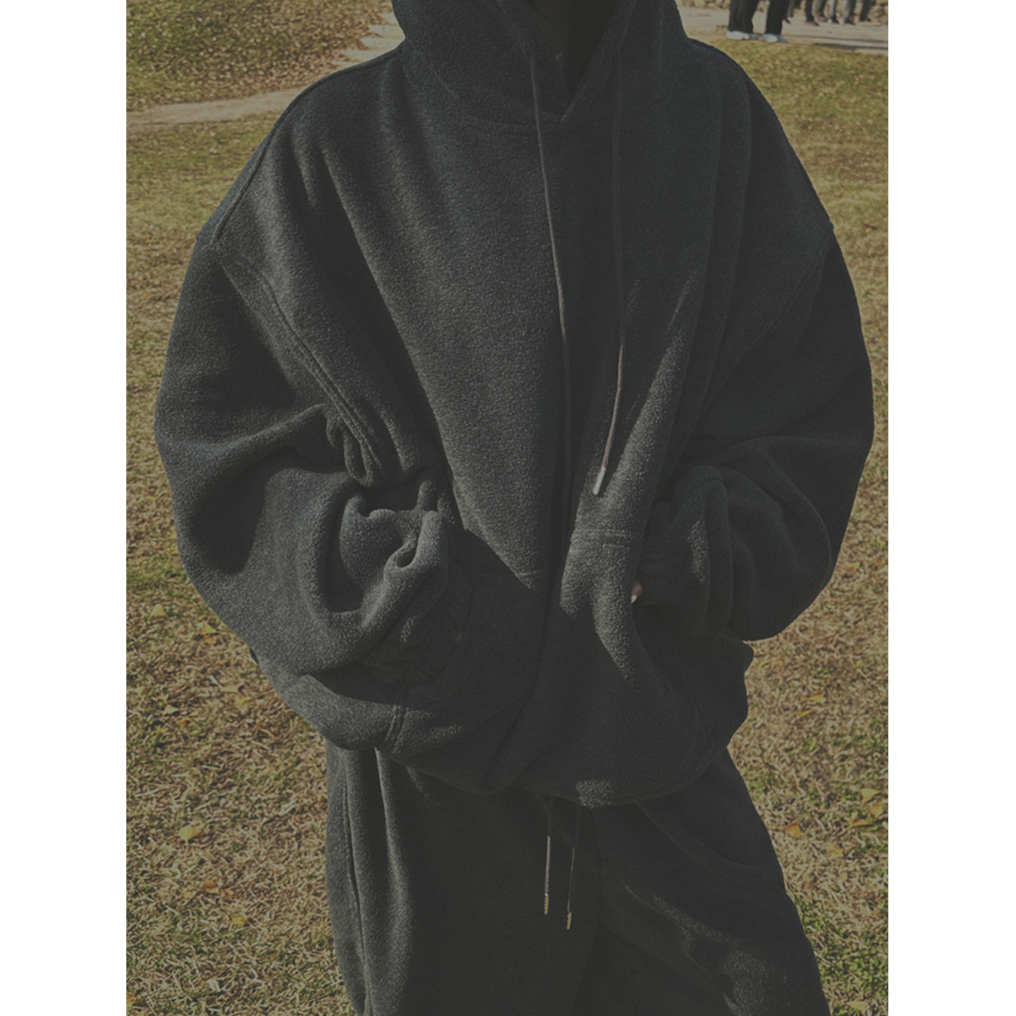 鬼鬼家正品韩代东大门秋冬 girl保暖宽松连帽抽绳套头抓绒卫衣女