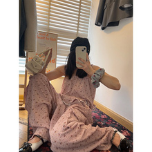 鬼鬼家正品韩代东大门 甜美碎花特殊褶皱面料吊带休闲工装裤夏